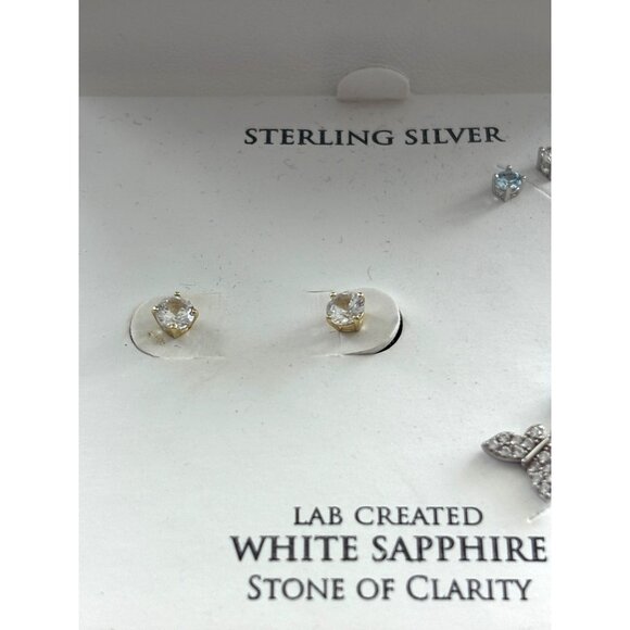 Sterling Silver Earrings & Bracelet Set With Lab Created White Sapphire Stone Of - Picture 5 of 7